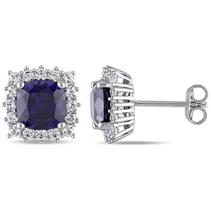 Amour Sterling Silver 4 7/8 CT TGW Created Blue and White Sapphire Stud Earrings - Picture 1 of 4