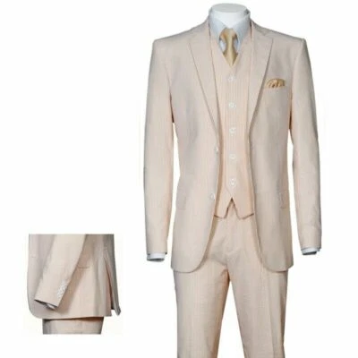 Men's Slim Fit  3 Piece Fashion Striped Seersucker Suit With Vest&Pants ST702V - Image 1 of 4