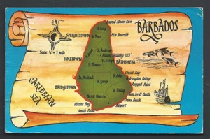 Map postcard Barbados Caribbean 60s - Picture 1 of 1