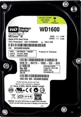 Hard Drive Dell 0DC115 DC115 WD1600JS 160GB 7200RPM SATA II 8MB 3.5" Inch - Image 1 of 3