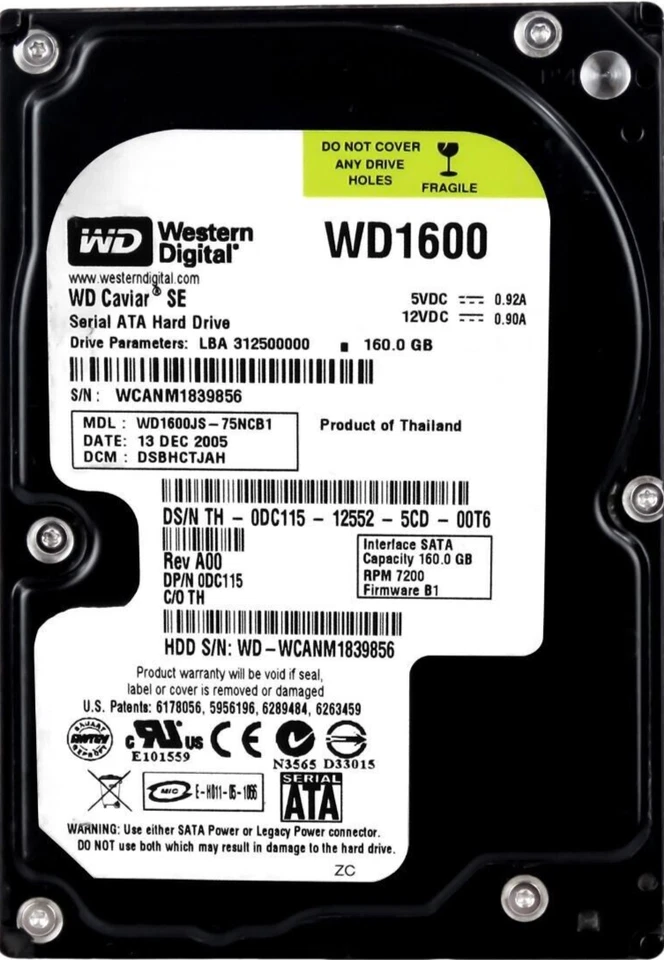Disk Dell 0DC115 DC115 WD1600JS 160GB 7200U/Min SATA II 8MB 3.5 " Pollici - Immagine 1 di 3
