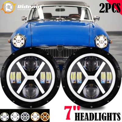 Par de faros LED halo redondos de 7" intermitente para MG MGB 1969-1980 Midget 70-79 Foto 1 de 4