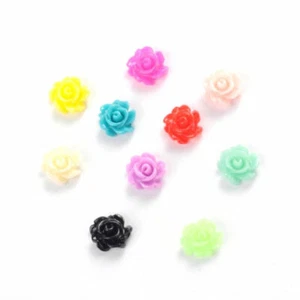 100 pcs Resin Cabochons – 8mm – Rose Flower Design – Multicolor - Assortment - Picture 1 of 2