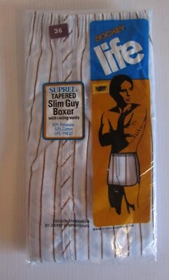 Calzoncillos boxer vintage Jockey Life Suprel Slim Guy talla 36 NOS blancos con rayas Foto 1 de 2