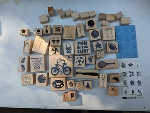 50 Stampin' Up! Estampillas deportivas de montaje en madera verano sol playa bicicleta - Imagen 1 de 7