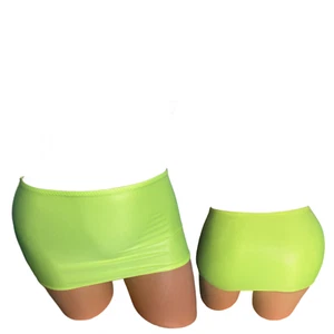 Micro mini skirt pull on exotic dancewear  bikini coverup neon yellow wet look - Picture 1 of 4