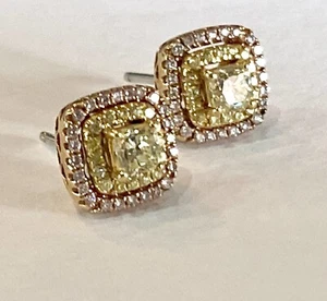 Amazing 18k White & Yellow Gold Studs /Fancy Yellow Diamonds. HIGH END! - Picture 1 of 12