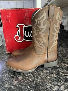 JUSTIN Men's 10 D. Buster Stampede" Round Toe Western Boots Brown Leather NWB - Picture 1 of 8
