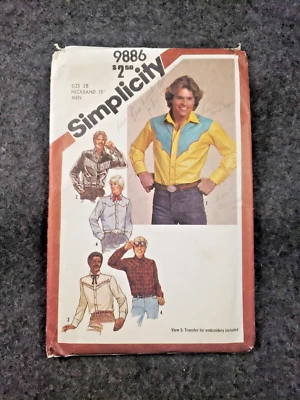 Simplicity 9886 Cowboy Rockabilly Shirts Mens Sz 38 Sewing Pattern UNCUT...(SB1) - Image 1 of 4