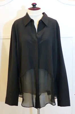 Guess Mujer L Blusa Negra Cuello Botón Frontal Manga Larga Camisa Transparente Foto 1 de 4