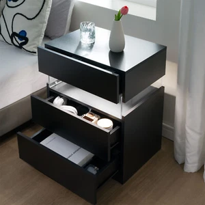 LED Nightstand Bedside Table Cabinets Modern End Side Table w/ 3 Drawer - Picture 1 of 5