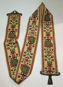 Vtg Handmade Belgian Bell Pull Brass Hanger & Tassel 53” Embroidered - Picture 1 of 6