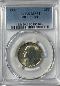 Cuarto de dólar de plata Washington 1932 25c graduación profesional MS64 DDO FS-101 - Imagen 1 de 2