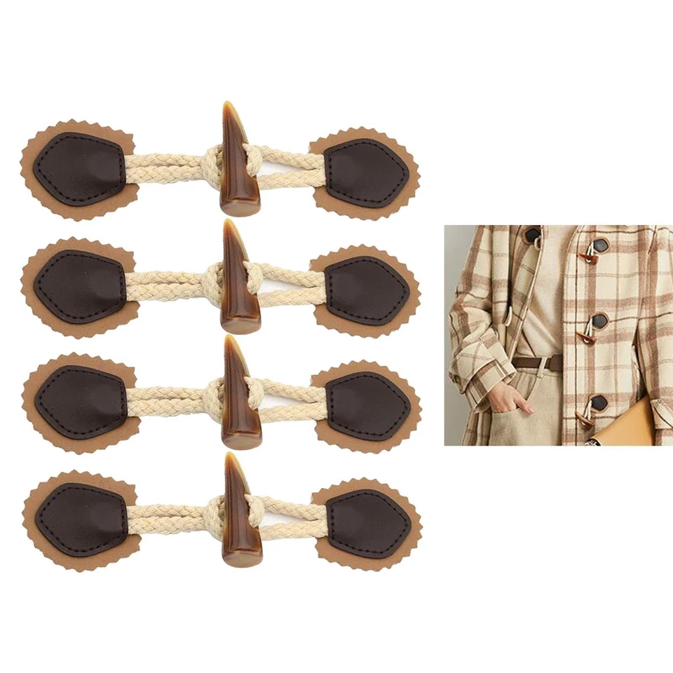 Leather Horn Toggle Button, Duffle Coat Jacket Fasteners Toggle with Leather - Image 1 of 1