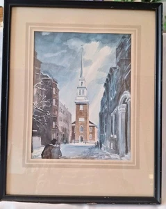 Vintage 1960 Print Old North Church Boston Earl Clifford Gross Signed 15"×12" - Picture 1 of 17