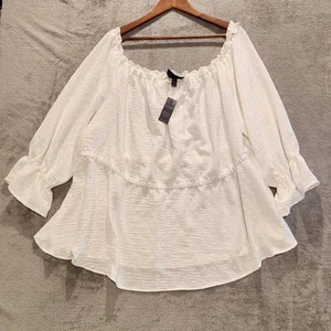 Lane Bryant White Off Shoulder Puff Sleeve Blouse Size 26/28 Cottagecore Prairie - Picture 1 of 11