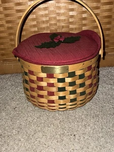 Longaberger Cestino Canto Edizione Natale 2003 con Fodera e Coperchio Coperto - Foto 1 di 12