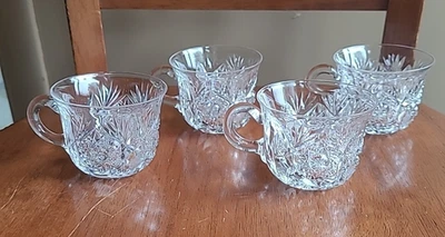 (4) Punch Cups, American Brilliant Period ABP Cut Glass Crystal Hobstar fans - Image 1 of 4