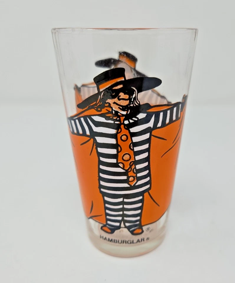 Rare HTF Vintage Hamburglar DARK ORANGE CAPE McDonalds Drinking Glass 1970's - Image 1 of 1