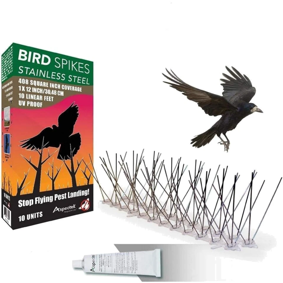 "Aspectek Stainless Steel Bird Spike Kit, 10 Feet with Transparent Silicone Glue"