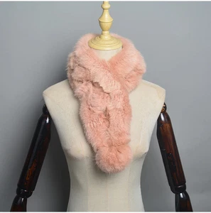 Furry Muffler Fuzzy Lady Genuine Scarf Scarves Real Farm Rabbit Fur Short Women - Picture 1 of 32