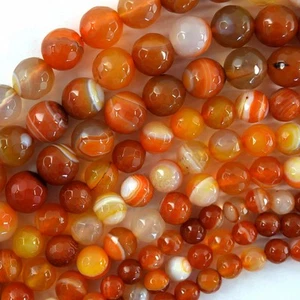 Cuentas redondas facetadas de cornalina a rayas rojas naranja 14,5" hilo 6 mm 8 mm 10 mm - Imagen 1 de 4
