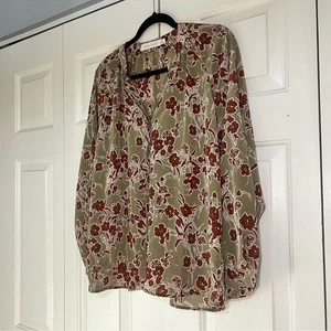 Anthropologie Bishop + Young Floral Blouse Button Up Shirt Green Red Size Small - Picture 1 of 6