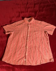 Marine Layer Shirt Mens La Coral Red Pink Short Sleeve Selvage Cotton Vertical - Picture 1 of 17