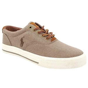 Polo Ralph Lauren Men Vaughn Low Top Sneakers Size US 7.5D Dark Khaki Chambray - Picture 1 of 6