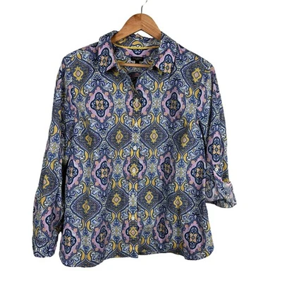 Рубашка Talbots женская размер XL Petite Artsy с принтом в виде медальона легкая хлопковая с закругленными рукавами - Изображение 1 из 4