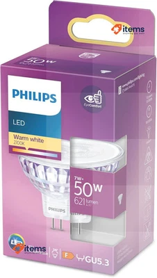 Philips Punto de luz LED [GU5.3 MR16] 7W - 50W, blanco cálido 2700K, 36D plateado Foto 1 de 3