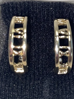 14 Gold Plated Román Numérals  Huggies Hoop Earrings. New - Image 1 of 4