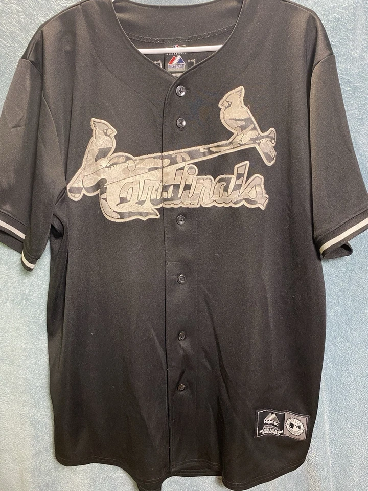 VTG Yadier Molina St. Louis Cardinals Majestic Men's L/XL Black Camo Jersey MLB - Image 1 of 4