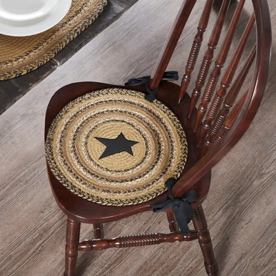 Almohadilla para silla Kettle Grove Applique Star Yute 15" Primitive Country Rústico Caramelo Foto 1 de 4