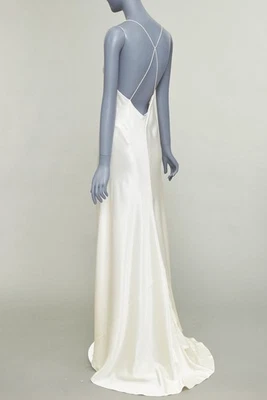 SAINT LAURENT 2022 Bridal ivory silk plunge neck bias cut gown dress FR38 M - Image 1 of 4