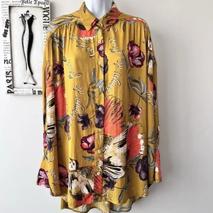 Free People Silky Nights Oversized Button Down Hi-Lo Long Sleeve Shirt Sz XS - Picture 1 of 16