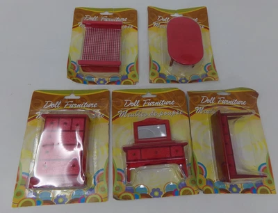 NIP-5 Miniature Doll House Furniture-Greenbrier International-Natural Wood-Red - Image 1 of 4