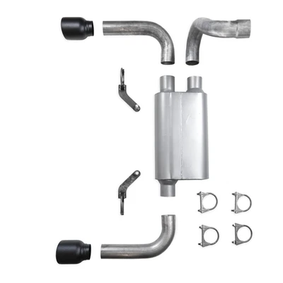 Direct Fit Jeep Wrangler 18-25 2.5" Dual Exhaust Kit 2 Chamber DBL Wall Blk Tips - Image 1 of 3