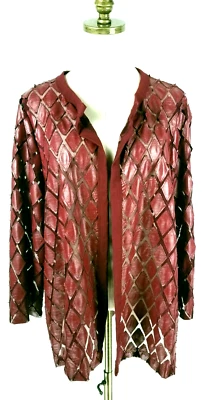 Slinky Brand Womens Size 1X Lazer Cut/Mesh Red Open Front Cardigan - Image 1 of 4