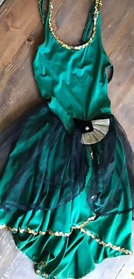 Fantasia de hera venenosa patinação no gelo dança lantejoulas ouro preto verde 1 peça - Imagem 1 de 4