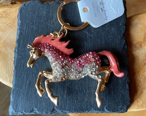 Schlüsselanhänger Pferd Pony Goldfarben Rosa Glitzer Neu Geschenkidee - Bild 1 von 4