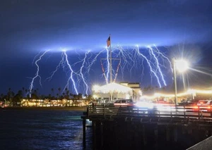 Lightning Strikes in Santa Barbara, CA American Flag Storm Photo Poster Print - Picture 1 of 1