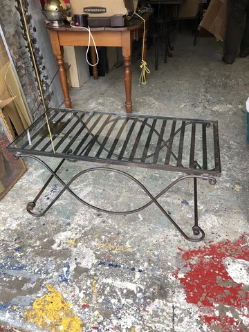 ANTIQUE VINTAGE WROUGHT IRON SIGNED NAV COFFEE COCKTAIL TABLE PRESUMED FRENCH Cover