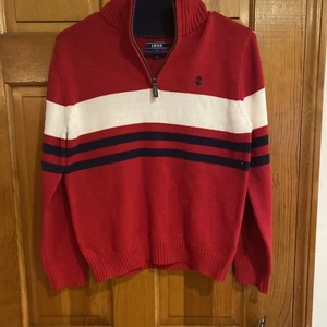 NEW With Tags IZOD Boys Sweater 1/4 Zip Size M 10/12 Red White Blue Stripe - Picture 1 of 6