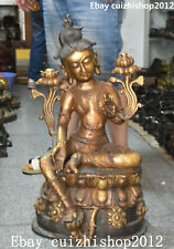 66cm Chinese Tibet Buddhism Bronze Gilt Seat Green Tara Mahayana Buddha statues