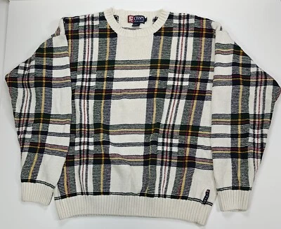CHAPS Ralph Lauren Sweater Mens Size LARGE PLAID Linen Blend Crewneck Knit Heavy - Image 1 of 4