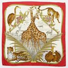 Salvatore Ferragamo Giraffe Leopard Animal Print Silk Twill Scarf Red with Box