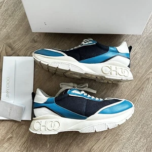 UK 11 Rare Jimmy Choo Raine Designer Sneakers Trainers White/blue/black - Picture 1 of 9