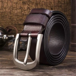 Genuine Leather Mens Belt Belts Real New Buckle Trouser Brown Black Tan Jeans UK - Picture 1 of 10