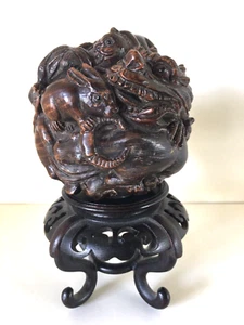 Vintage Chinese Zodiac Horoscope Astrology Carved Ball New Year Dragon Rabbit - Picture 1 of 10